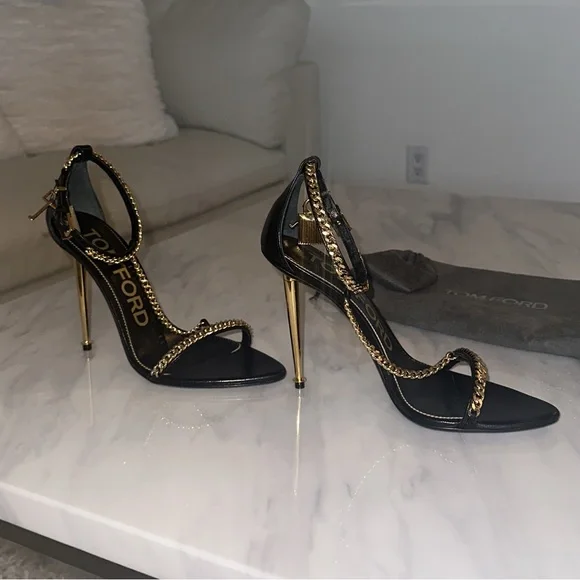 Tom Ford Black and Gold Chain Heels - Picture 3 of 16